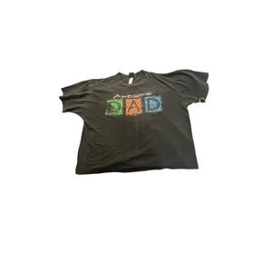 Vintage Awesome Dad Shirt XXL Faded Black Thrashed Boxy Fit TSI Graphic Tee 90s
